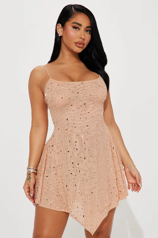 Elise Rhinestone Mesh Mini Dress - Nude