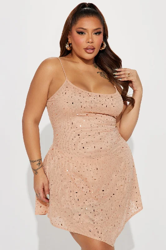 Elise Rhinestone Mesh Mini Dress - Nude