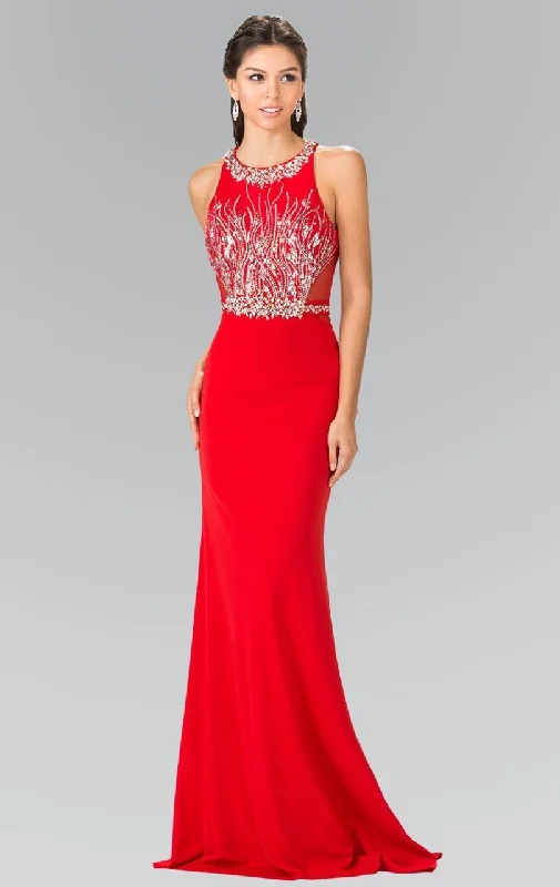 Elizabeth K - GL2294 Beaded High Neck Rome Jersey Trumpet Gown