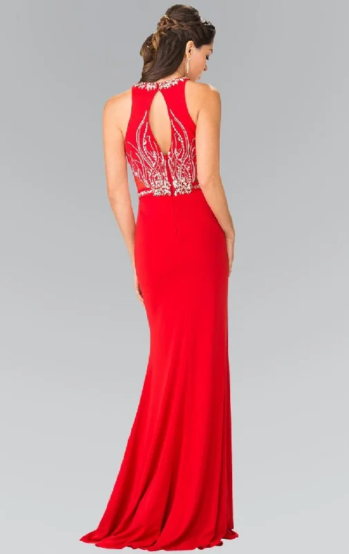 Elizabeth K - GL2294 Beaded High Neck Rome Jersey Trumpet Gown