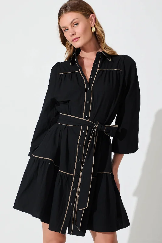 Evelyn Shirt Dress In Black Cotton