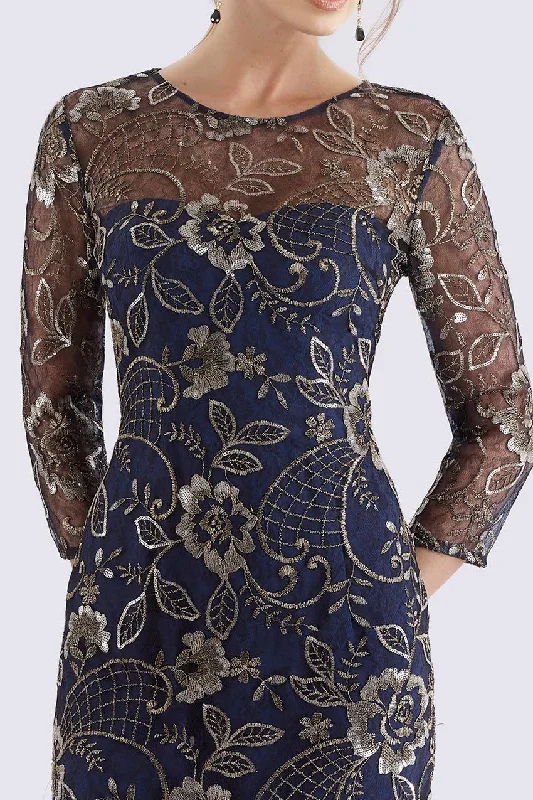 Feriani Couture - Gilt Floral Embroidered Quarter Sleeve Dress