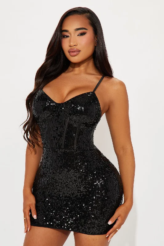 Glass of Champagne Sequin Micro Mini Dress - Black