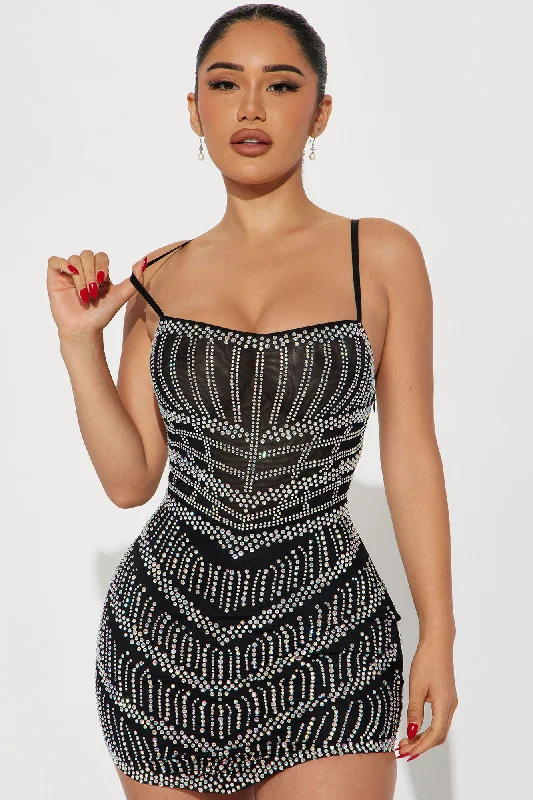 Grace Embellished Mini Dress - Black