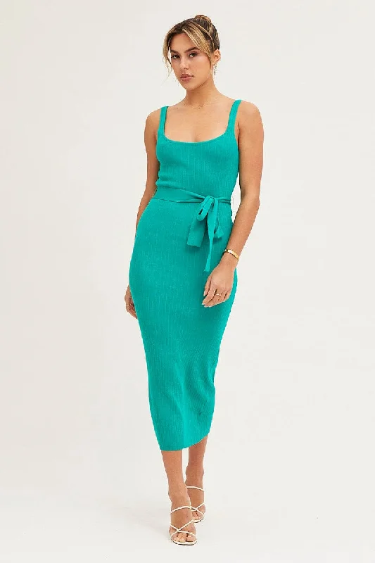 Green Knit Dress Evening Bodycon