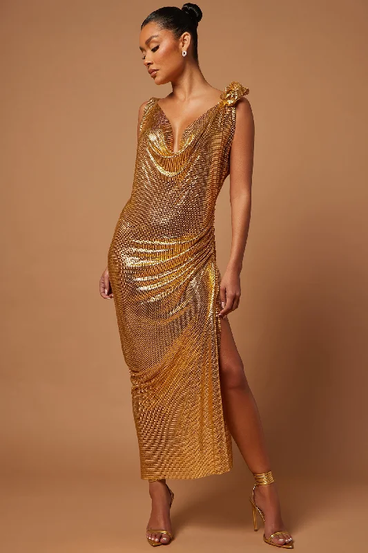 Hayden Rose Chainmail Maxi Dress - Gold