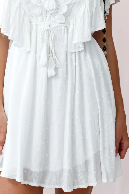 Hazel Crochet And Tassel Detail Drawstring Waist Dress White