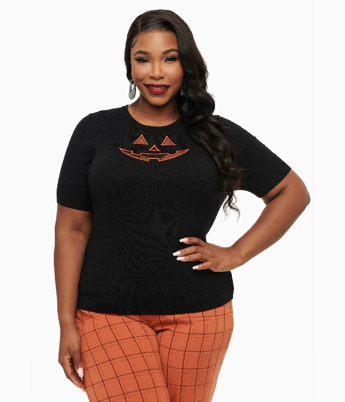 Hell Bunny Plus Size Black & Orange Jack-O-Lantern Knit Top