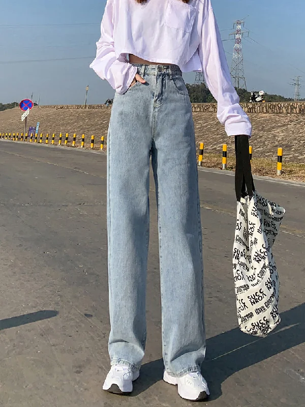 Flytonn-Graduation gift, dressing for the Coachella Valley Music Festival,High Waist Wide Leg Full Length Jeans Pants