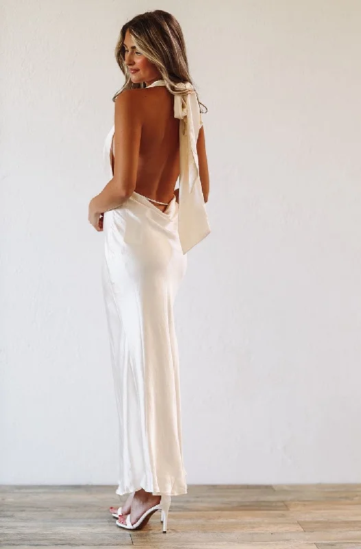 Hollywood Glam Maxi Dress Gown - Ivory