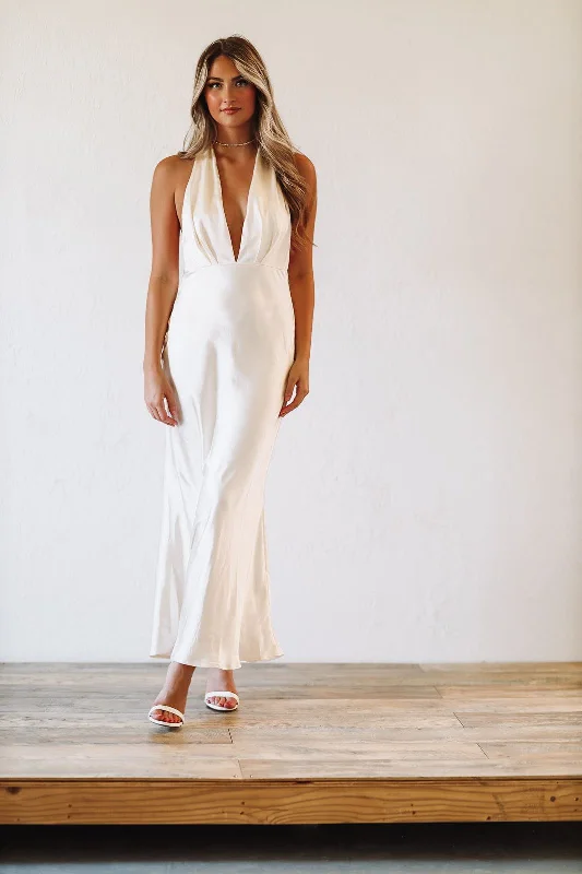 Hollywood Glam Maxi Dress Gown - Ivory