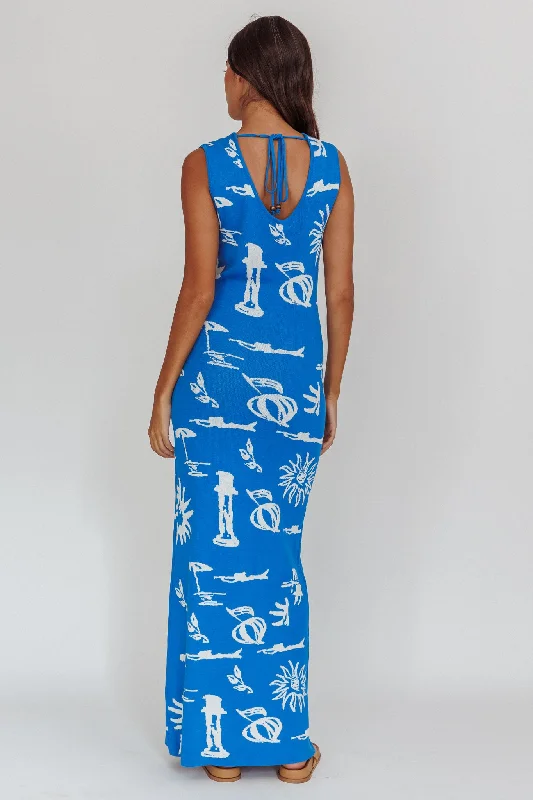 Irene Column Silhouette Maxi Dress Blue