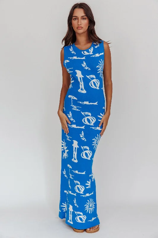 Irene Column Silhouette Maxi Dress Blue