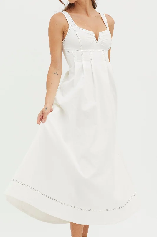 Isadore V-Bust Midi Dress White