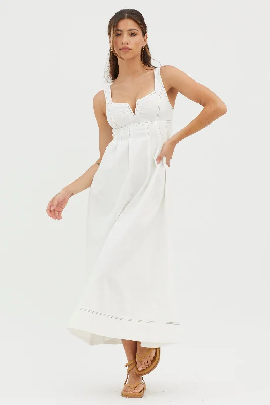 Isadore V-Bust Midi Dress White