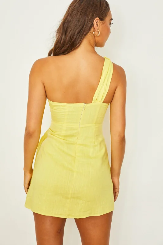 Island Time One-Shoulder Mini Dress Light Yellow