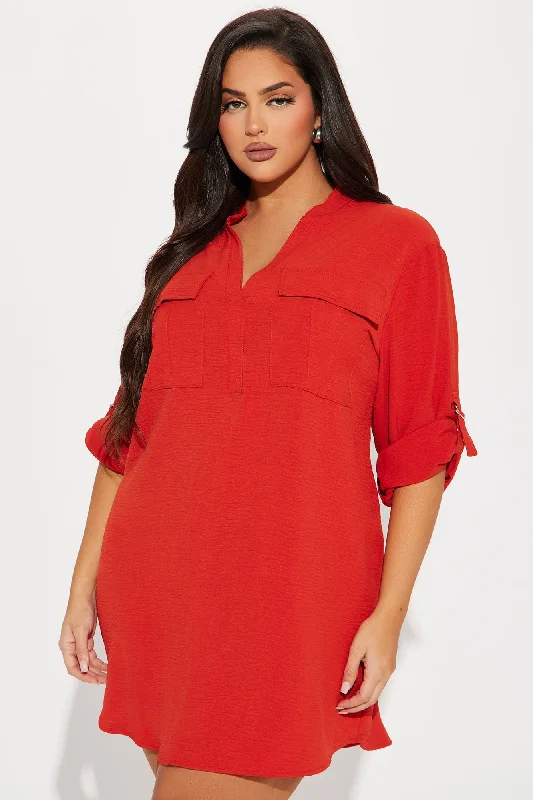 Jennifer Mini Shirt Dress - Rust