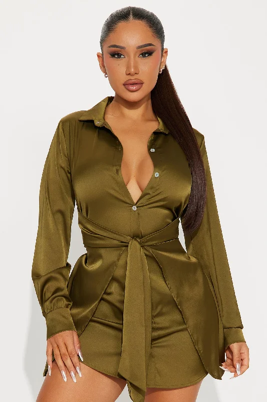 Jennifer Satin Mini Dress - Olive