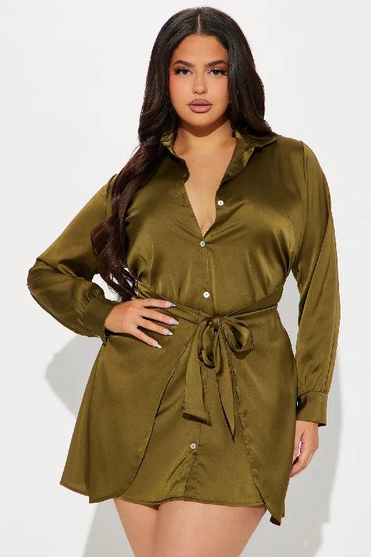 Jennifer Satin Mini Dress - Olive