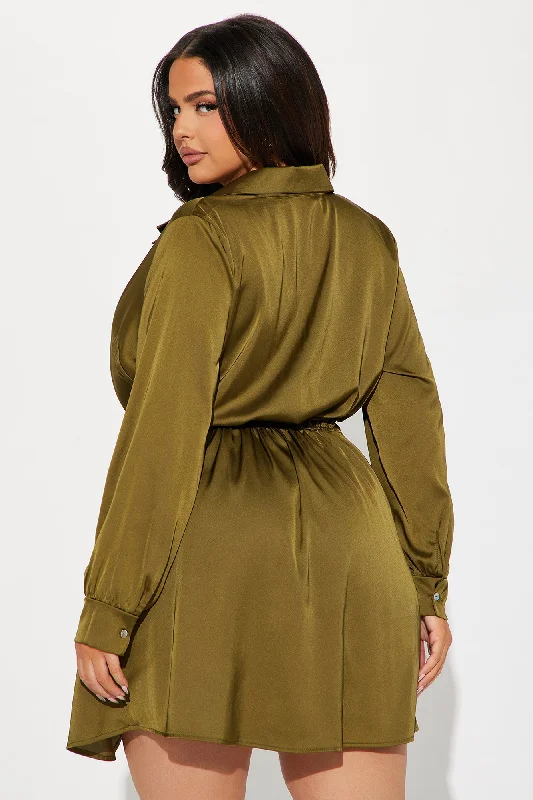 Jennifer Satin Mini Dress - Olive