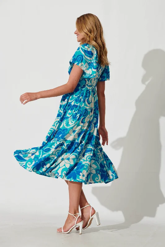 Jessica Dress In Blue Flower Print