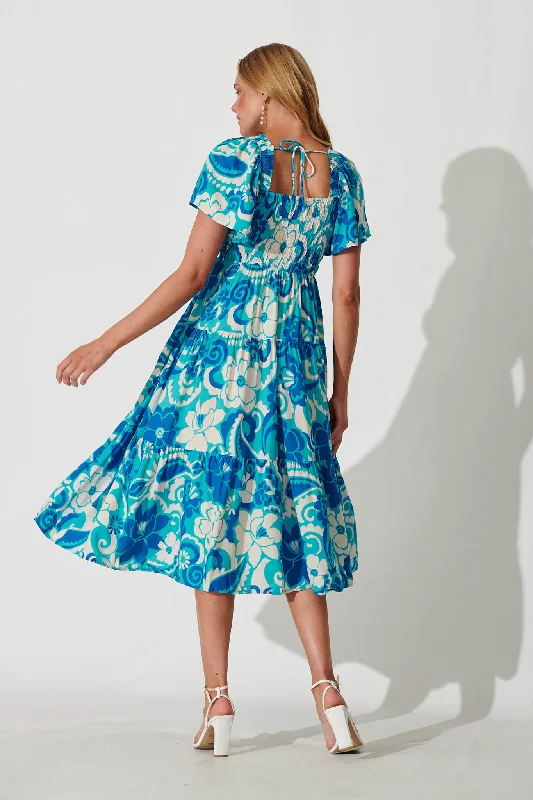 Jessica Dress In Blue Flower Print