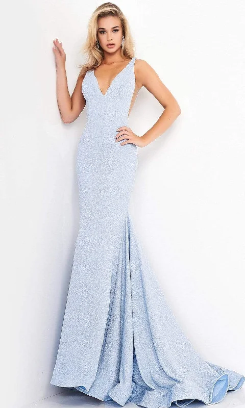 JVN by Jovani - JVN02132 Plunging V-Neck Glitter Trumpet Gown