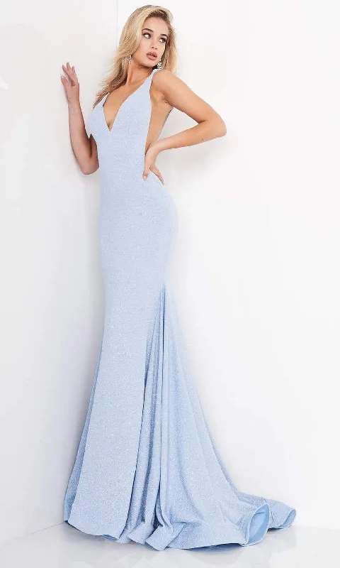 JVN by Jovani - JVN02132 Plunging V-Neck Glitter Trumpet Gown