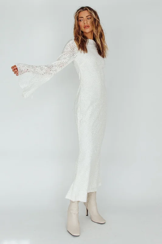 Kalia Long Sleeve Lace Midi Dress Cream