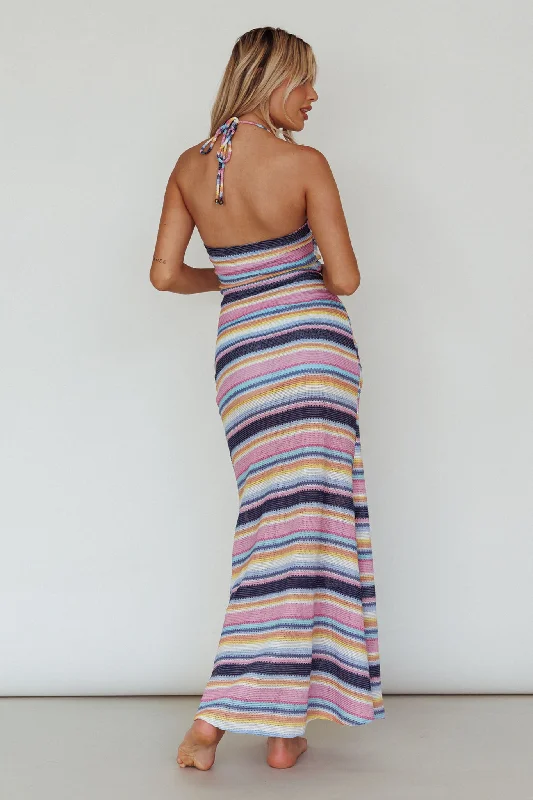 Kandy Crochet Maxi Dress Stripe Blue Multi