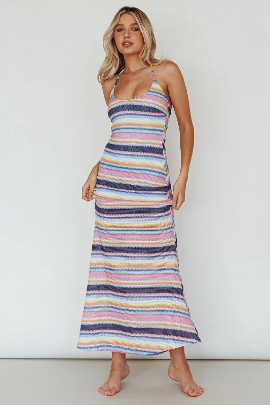 Kandy Crochet Maxi Dress Stripe Blue Multi