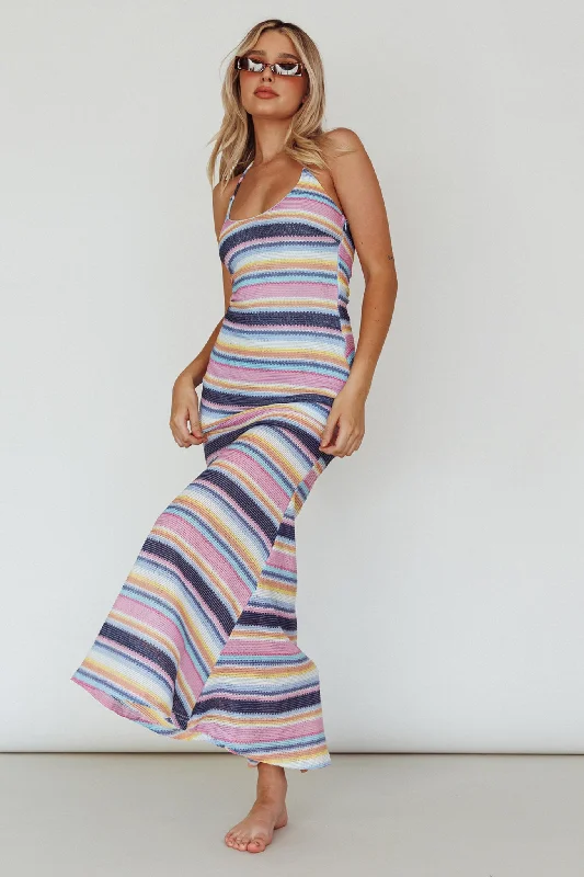 Kandy Crochet Maxi Dress Stripe Blue Multi