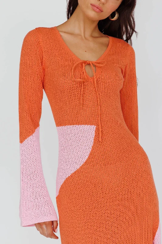 Karsen Long Sleeve Crochet Maxi Dress Orange