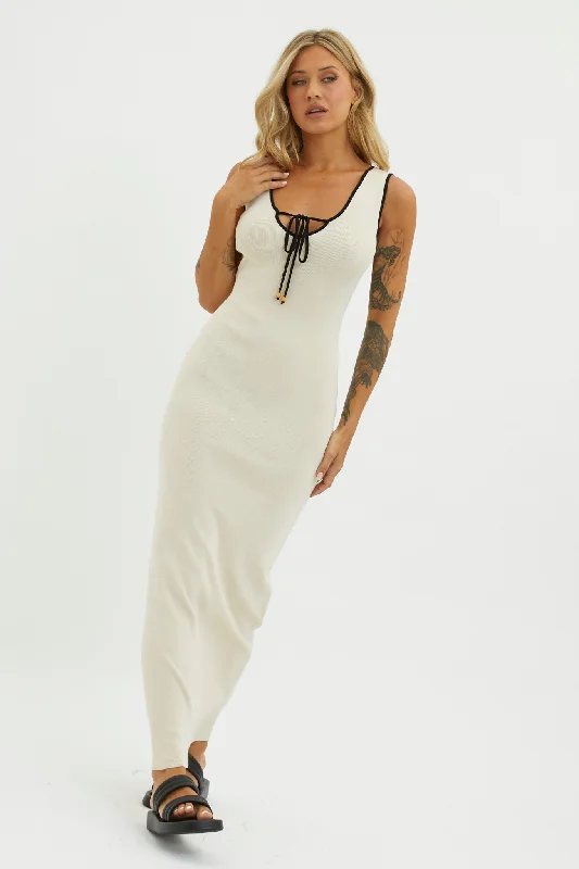 Karyssa Tied Bust Knit Maxi Dress Sand