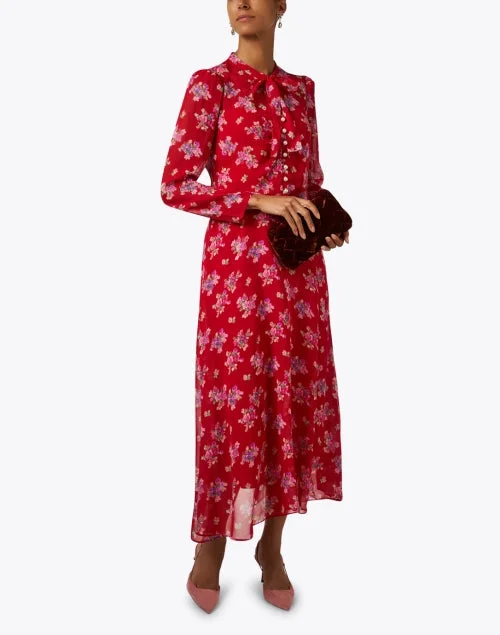 Keira Red Floral Silk Dress