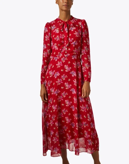 Keira Red Floral Silk Dress