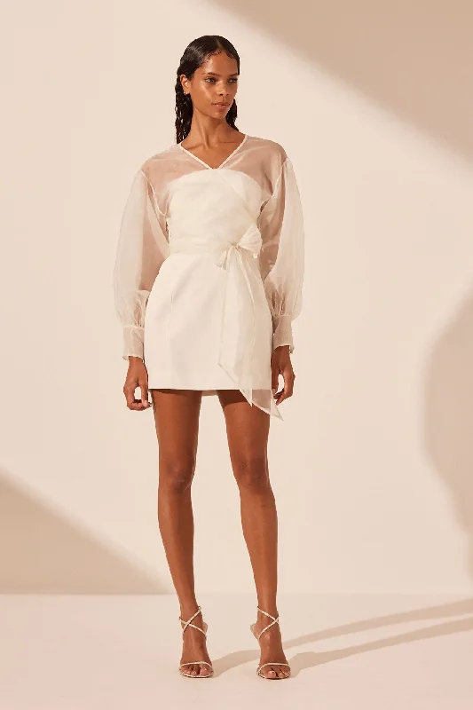 LA LUNE OTTO PUFF SLEEVE CONTOUR MINI DRESS - IVORY