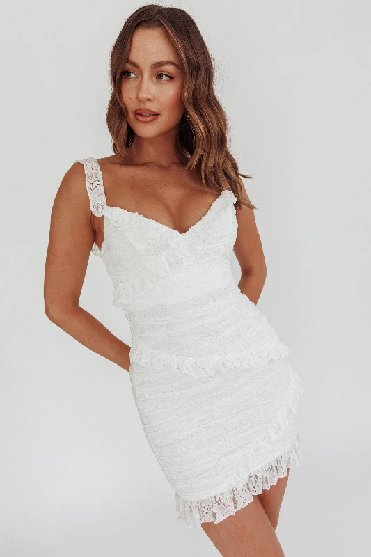 La Vida Frill Trim Off-Shoulder Mini Dress White