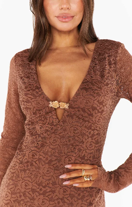 Leah Dress ~ Brown Lovely Lace