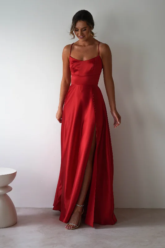 Leelie Silky Satin Maxi Gown | Red