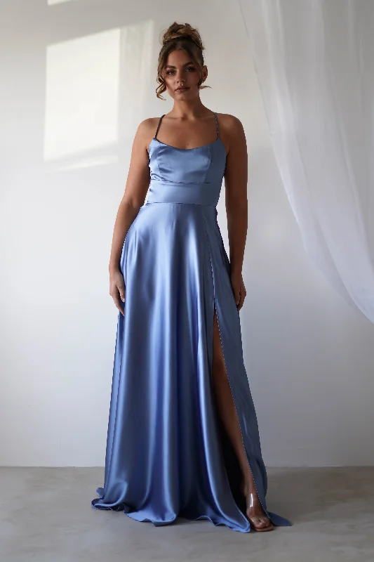 Leelie Silky Satin Maxi Gown | Slate Blue