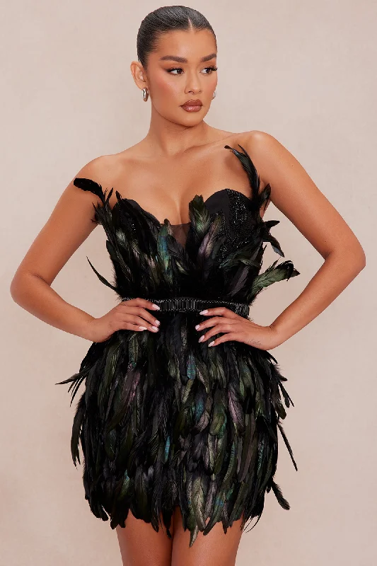 Leilani Feather Mini Dress - Black