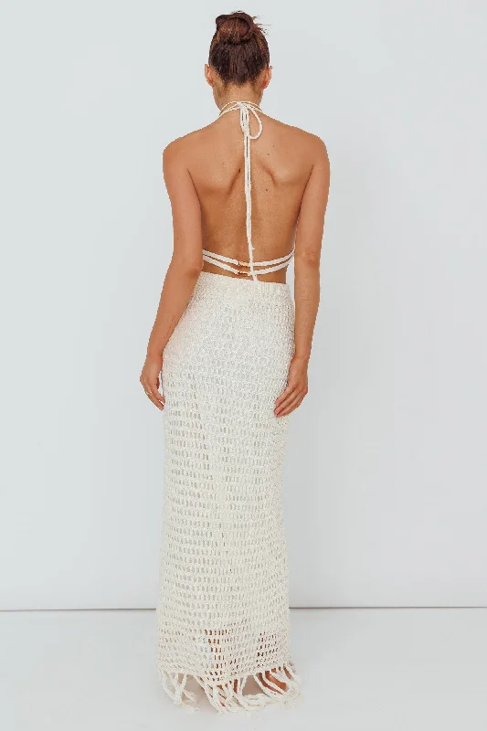 Lelei Crochet Open Back Maxi Dress Beige