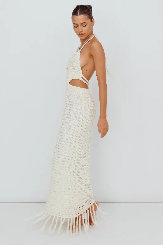 Lelei Crochet Open Back Maxi Dress Beige