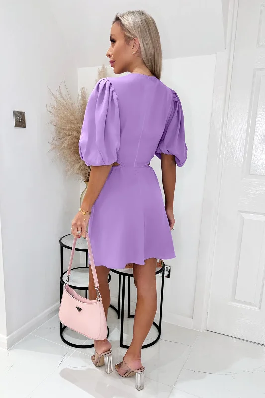 Lilac Cut Out Round Neck Mini Dress