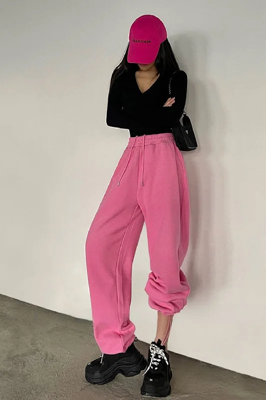 Flytonn-Graduation gift, dressing for the Coachella Valley Music Festival,Loose Drawstring Pink Casual Jogger Sweatpants