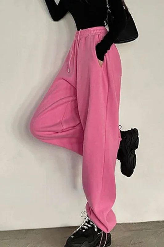 Flytonn-Graduation gift, dressing for the Coachella Valley Music Festival,Loose Drawstring Pink Casual Jogger Sweatpants