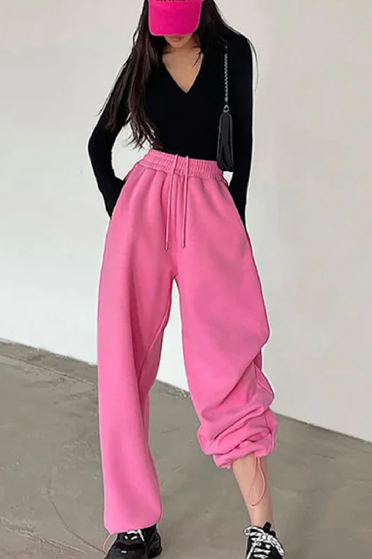 Flytonn-Graduation gift, dressing for the Coachella Valley Music Festival,Loose Drawstring Pink Casual Jogger Sweatpants