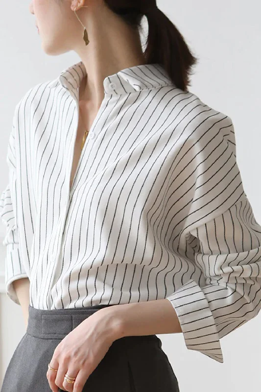 Flytonn-Graduation gift, dressing for the Coachella Valley Music Festival,Loose Striped Office Blouse Shirt