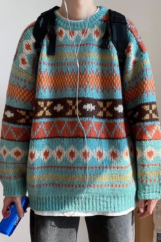 Flytonn-Graduation gift, dressing for the Coachella Valley Music Festival,Loose Vintage Thick Knitted Sweater